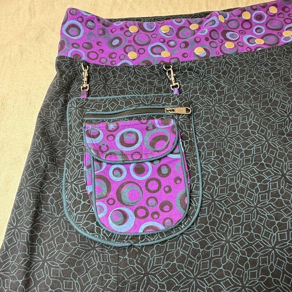 Womens Festival Wrap Around Reversible Mini Skirt Purple Boho Hippy Artsy Grunge